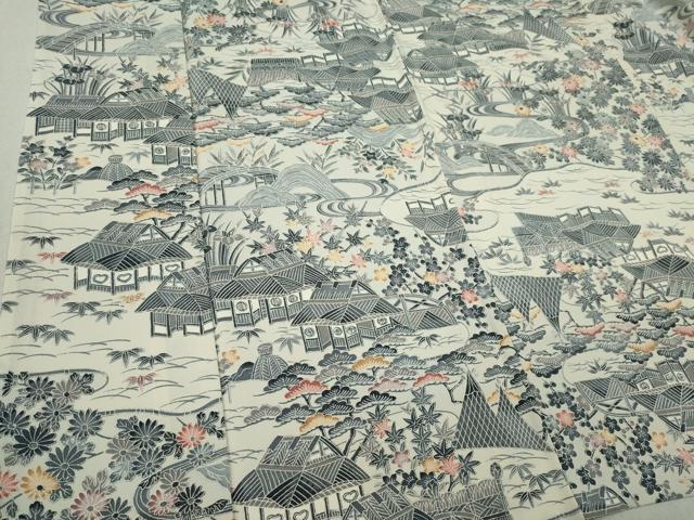 平和屋着物▽上質な小紋 単衣 風景文 正絹 逸品 CAAV0956ou