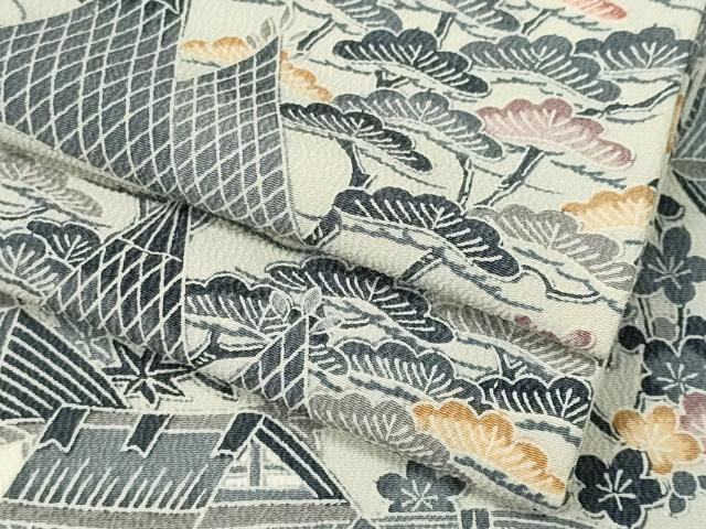 平和屋着物▽上質な小紋 単衣 風景花文 黒地 正絹 逸品 DAAT9663az