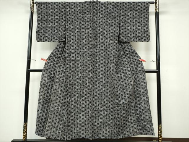 平和屋着物■上質なお召　麻の葉文様　逸品　未使用　BAAJ1914ow 平和屋着物▽上質なお召 単衣 麻の葉文様 正絹 逸品 CAAV0976ou