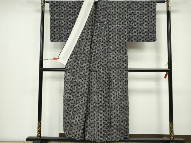 平和屋着物■上質なお召　麻の葉文様　逸品　未使用　BAAJ1914ow 平和屋着物▽上質なお召 単衣 麻の葉文様 正絹 逸品 CAAV0976ou