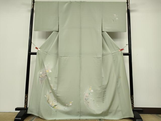 平和屋着物▽訪問着　単衣　友禅　作家物　草花文　暈し染め　正絹　逸品　CAAV3161ut