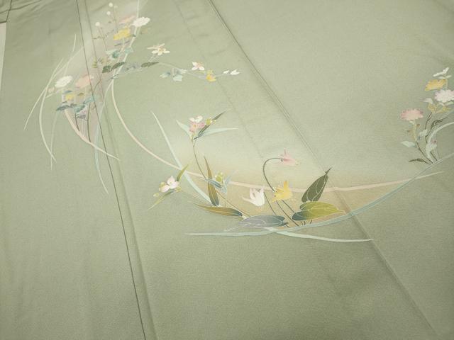平和屋着物▽訪問着　単衣　友禅　作家物　草花文　暈し染め　正絹　逸品　CAAV3161ut_3