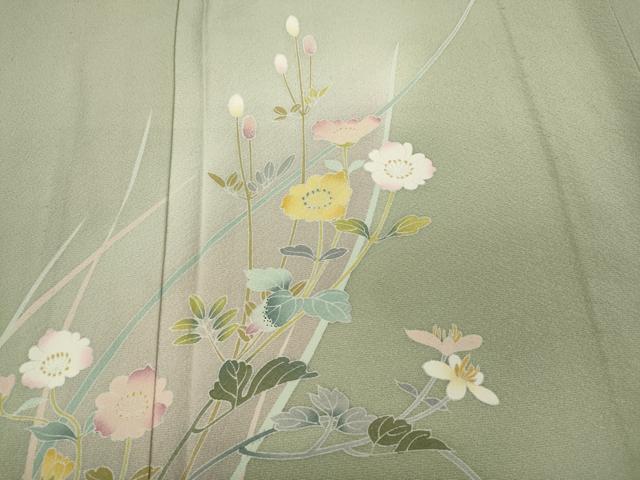 平和屋着物▽訪問着　単衣　友禅　作家物　草花文　暈し染め　正絹　逸品　CAAV3161ut 平和屋着物▽訪問着 単衣 友禅 作家物 草花文 暈し染め