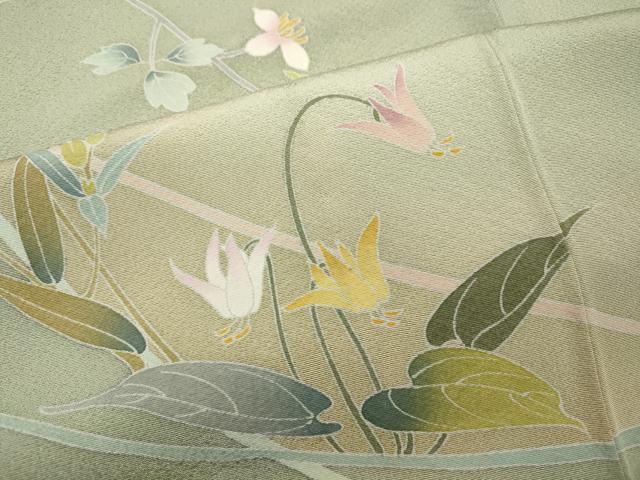 平和屋着物▽訪問着　単衣　友禅　作家物　草花文　暈し染め　正絹　逸品　CAAV3161ut_5