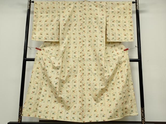 平和屋着物▽上質な紬 単衣 草花文 黒地 正絹 逸品 CAAU3900xi 平和