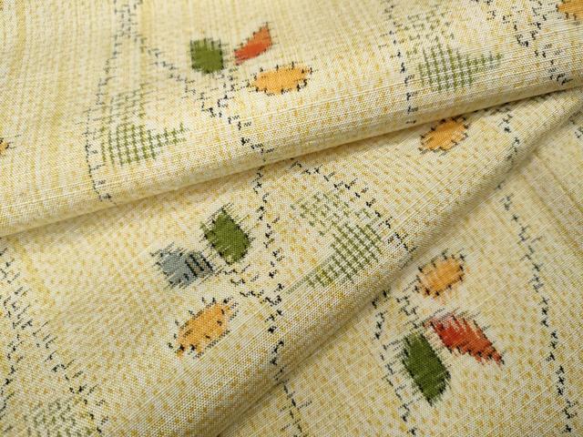 平和屋着物▽上質な紬 　単衣　よろけ縞枝葉文 　正絹　逸品　未使用　CAAV3163ut