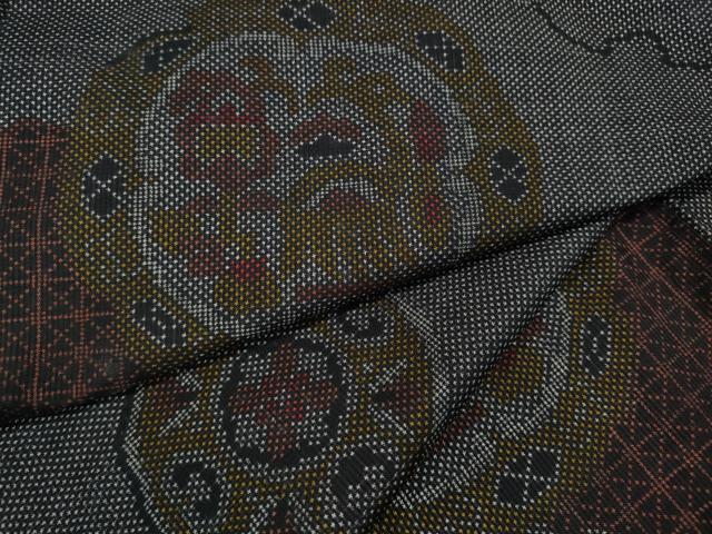 平和屋着物▽本場大島紬　単衣　9マルキ　雪輪動物花文　正絹　逸品　CAAV3165ut