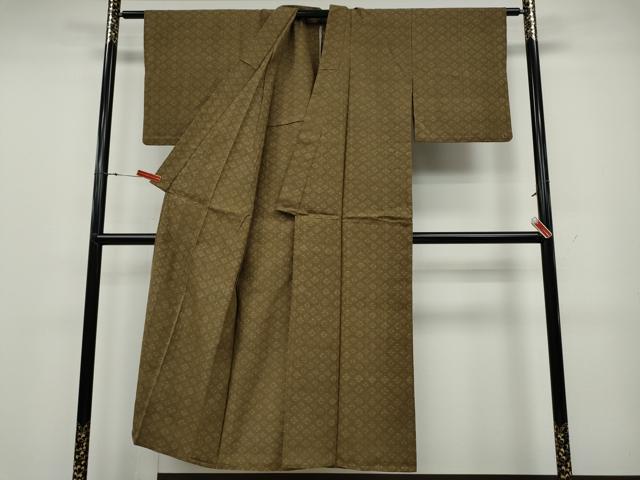 平和屋着物▽上質な紬 単衣 菱吉祥文 正絹 逸品 未使用