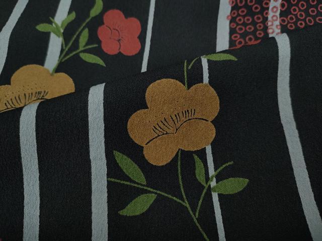 平和屋着物▽小紋 単衣 舞花間道 黒地 洗える着物 CAAV3179ut