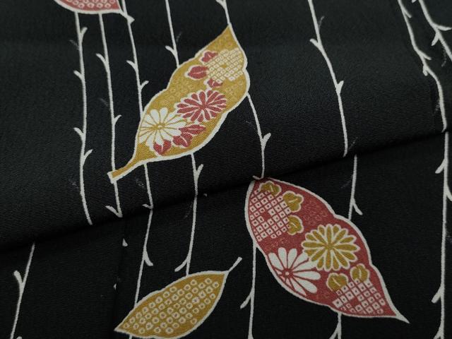 平和屋着物▽小紋 単衣 舞草花文 黒地 洗える着物 CAAV3188ut 【公式通販】