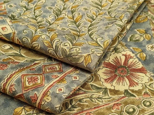 平和屋着物▽上質な小紋　単衣　更紗切嵌草花文　正絹　逸品　CAAV3693dy