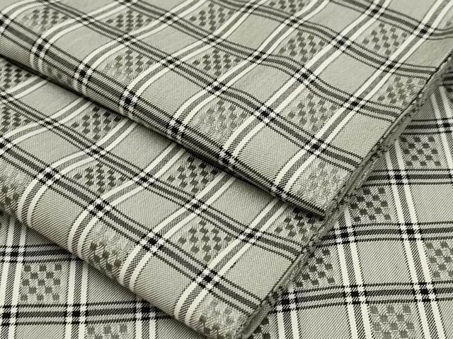 平和屋着物▽上質な紬　単衣　花織　市松文様　正絹　逸品　CAAV3694dy