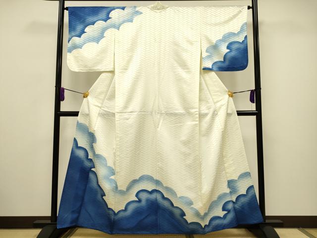 平和屋着物▽訪問着　単衣　雲重ね文　暈し染め　洗える着物　CAAV3698dy