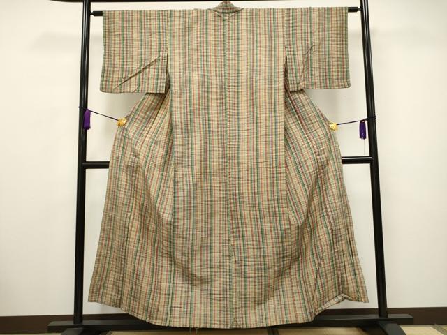 平和屋着物▽上質な紬　単衣　花織　縞　正絹　逸品　CAAV3715dy 平和屋着物▽上質な紬 単衣 花織 縞 正絹 逸品 CAAV3715dy