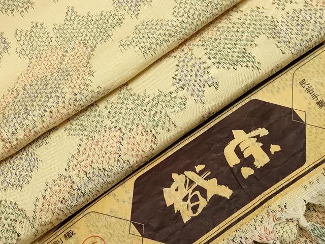 平和屋着物▽上質な紬　単衣　民芸手織　草花文　反端付き　正絹　逸品　未使用　CAAV3716dy