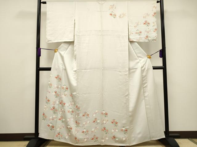 平和屋着物●訪問着　作家物　紬地　総刺繍　枝梅文　正絹　逸品　AABA4863ck 平和屋着物○訪問着 作家物 紬地 総刺繍 枝梅文 正絹
