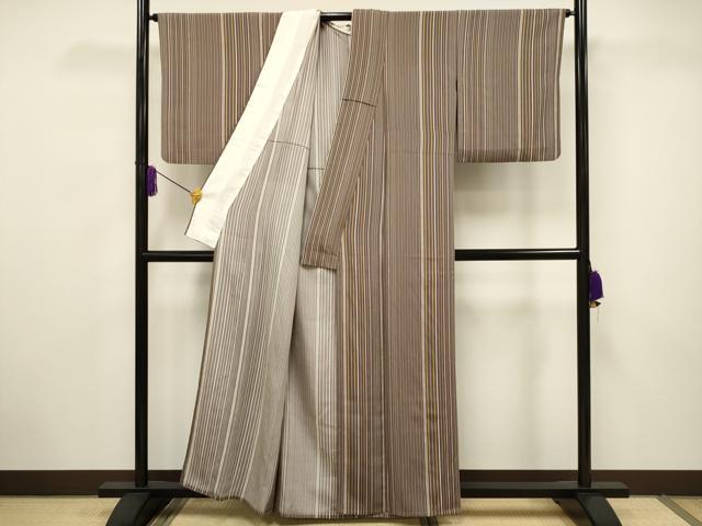 平和屋着物▽上質な小紋　単衣　縞　正絹　逸品　CAAV3728dy 平和屋着物▽上質な小紋 単衣 縞 正絹 逸品 CAAV3728dy