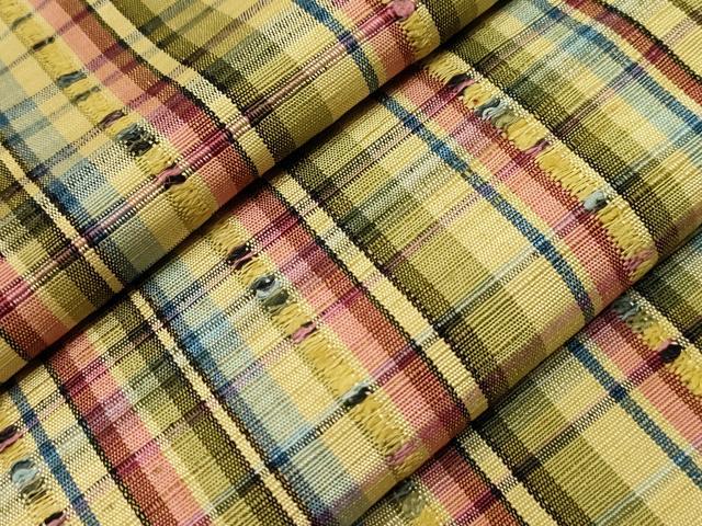 平和屋着物▽上質な紬　単衣　格子柄　正絹　逸品　CAAV3730dy