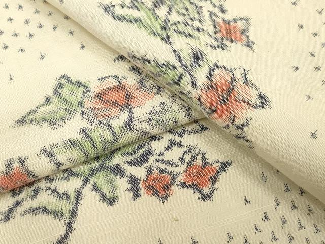 平和屋着物▽上質な紬　単衣　草花文　正絹　逸品　CAAV3736dy