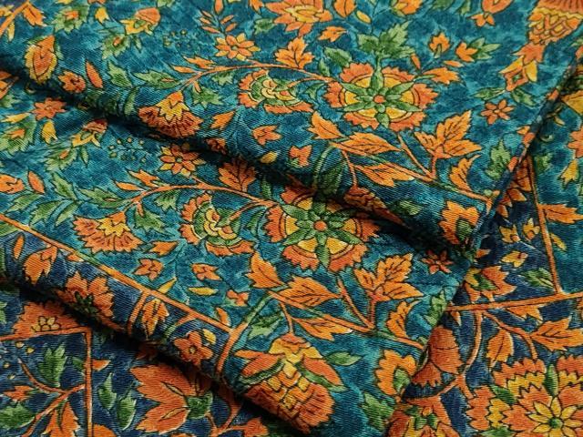 平和屋着物▽上質な小紋　単衣　吉祥更紗花文　正絹　逸品　CAAV3749dy