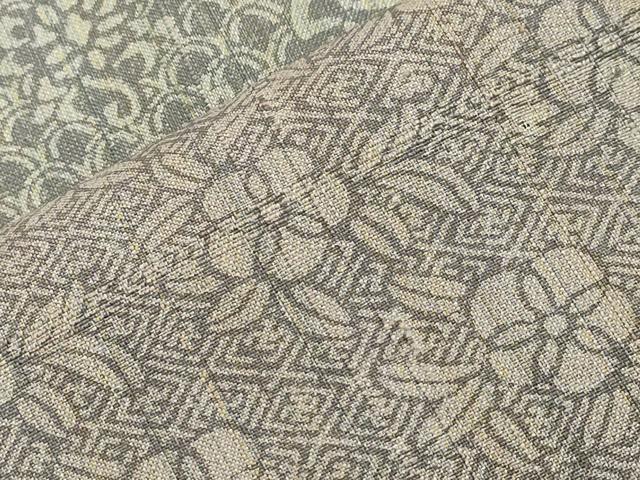 平和屋着物▽訪問着 単衣 紬地 横段草花文 正絹 逸品