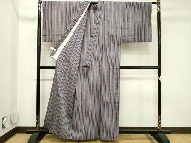 平和屋着物▽上質な紬 単衣 縞 正絹 逸品 CAAV3774dy