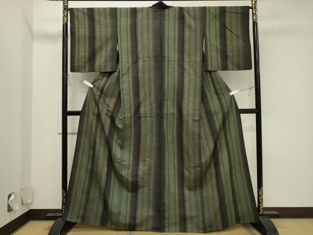 平和屋着物▽上質な紬　単衣　麻の葉間道　正絹　逸品　CAAV3778dy 平和屋着物▽上質な紬 単衣 麻の葉間道 正絹 逸品 CAAV3778dy