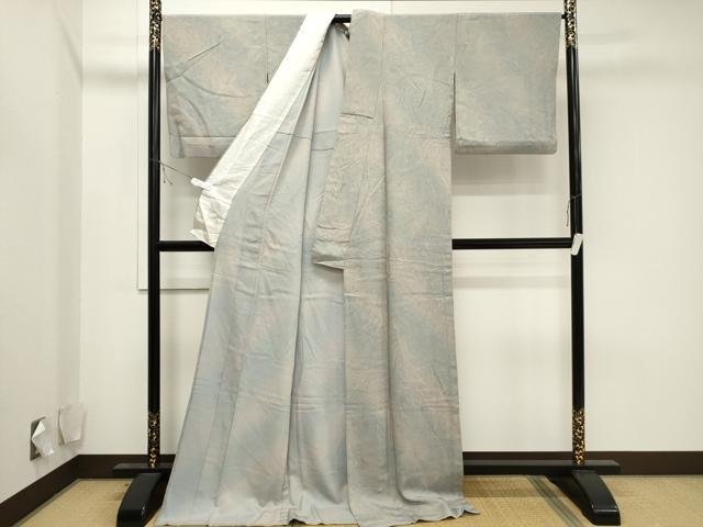 平和屋着物▽墨流しの第一人者　薗部正典　小紋　単衣　草花文　暈し染め　正絹　逸品　AABD0421fy 平和屋着物▽墨流しの第一人者 薗部正典 小紋 単衣 草花文 暈し染め