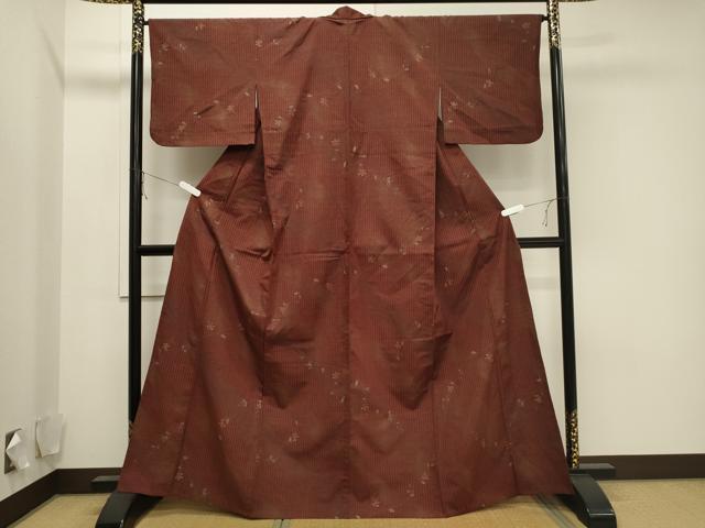 平和屋着物▽上質な小紋　単衣　紬地　橘文　正絹　逸品　CAAV3788dy_1