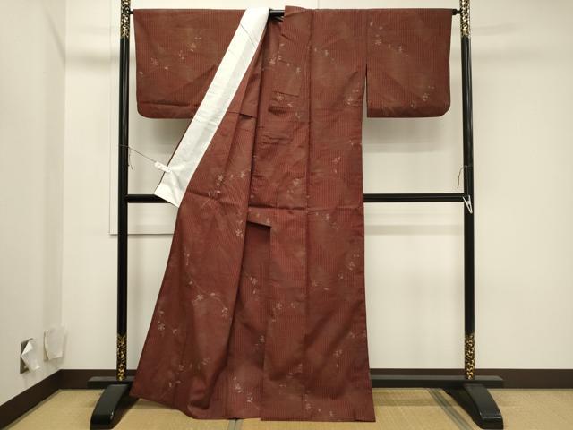 平和屋着物▽上質な小紋　単衣　紬地　橘文　正絹　逸品　CAAV3788dy_2