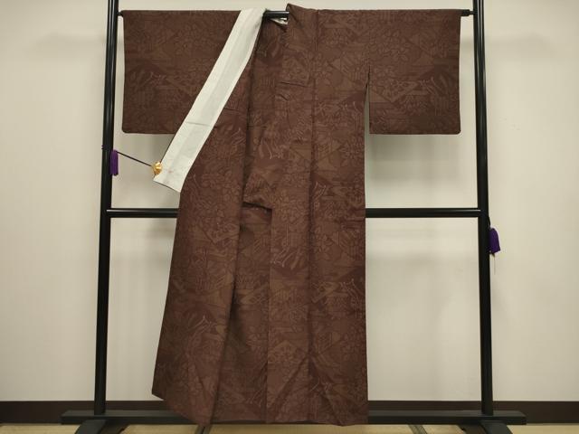 平和屋着物▽結城紬 単衣 80亀甲 風景文 正絹 逸品 CAAV3876dy