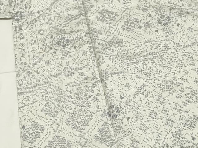 平和屋着物▽上質な紬 単衣 切嵌草花文 正絹 逸品 CAAV3877dy