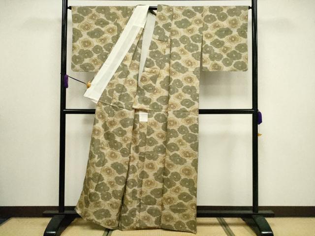 平和屋着物▽上質な紬　単衣　舞花文　正絹　逸品　CAAV3886dy 平和屋着物▽上質な紬 単衣 舞花文 正絹 逸品 CAAV3886dy