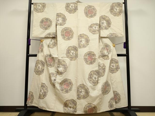 平和屋着物▽上質な紬　単衣　吉祥丸文　正絹　逸品　CAAV3893dy 平和屋着物▽上質な紬 単衣 吉祥丸文 正絹 逸品 CAAV3893dyの通販はau