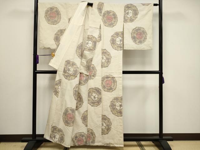 平和屋着物▽上質な紬 単衣 吉祥丸文 正絹 逸品 CAAV3893dy