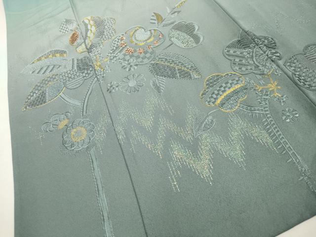 平和屋着物▽訪問着 単衣 総刺繍 草花文 暈し染め 金糸