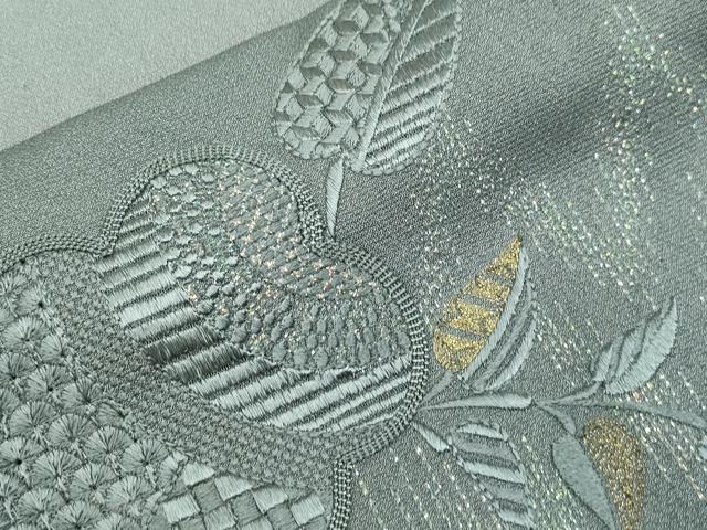 平和屋着物▽訪問着 単衣 総刺繍 草花文 暈し染め 金糸