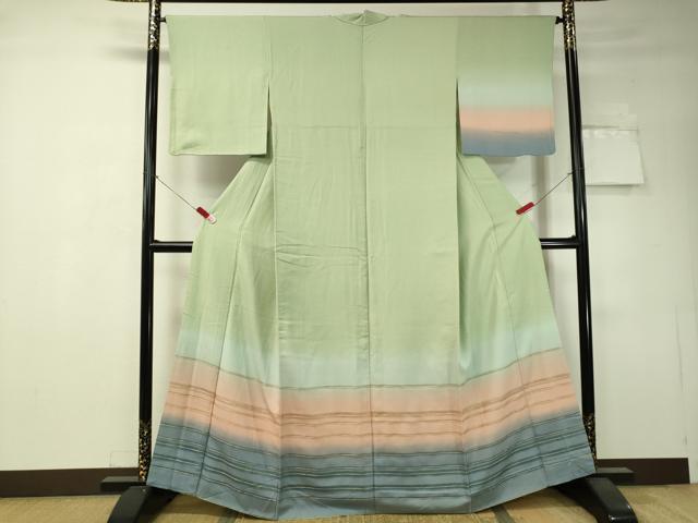 平和屋着物●ひなや工房　くむ・あむ・おる　伊豆蔵明彦　組織 訪問着　横段文　金糸　ますいわ屋扱い　正絹　逸品　CAAV4702vp