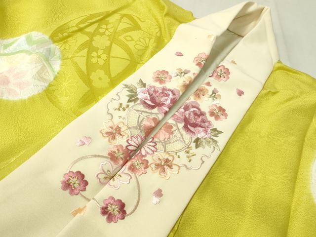 平和屋着物○振袖用長襦袢 絞り 花毬地紋 さが美扱い 半衿刺繍