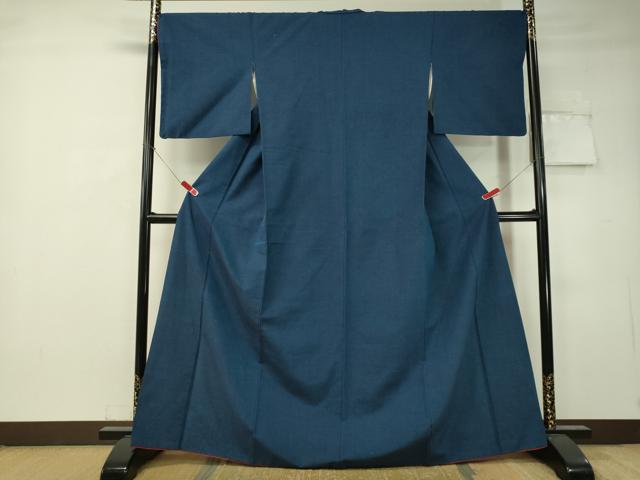 平和屋着物●上質な紬　色無地　留紺色　正絹　逸品　CAAV4762vp 平和屋着物○上質な紬 色無地 留紺色 正絹 逸品 CAAV4762vp