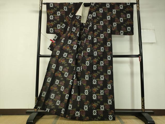 平和屋着物▽久留米絣 単衣 吉祥花文 綿 逸品 CAAV4797vp