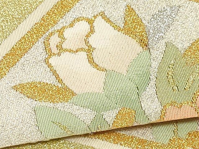 平和屋着物○八寸名古屋帯 地紙文 金銀糸 正絹 逸品 DAAU5463ps