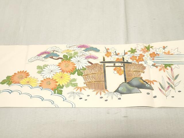 平和屋着物○塩瀬 九寸名古屋帯 舞花文 雄黄色 金彩 正絹 逸品