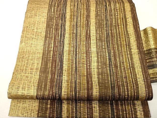 平和屋着物▽スリーシーズン　春夏秋　九寸名古屋帯　紬地　間道　正絹　逸品　CAAV5240yk