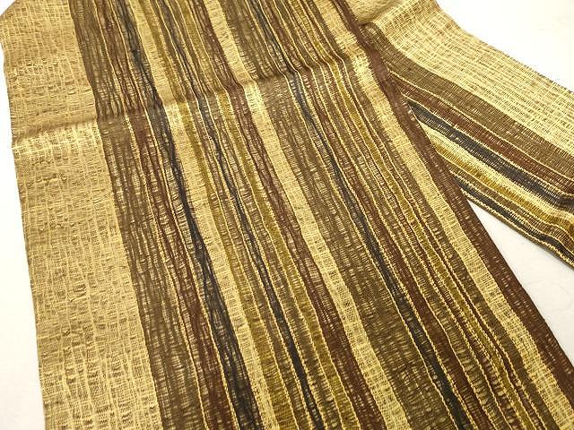 平和屋着物▽スリーシーズン　春夏秋　九寸名古屋帯　紬地　間道　正絹　逸品　CAAV5240yk_1
