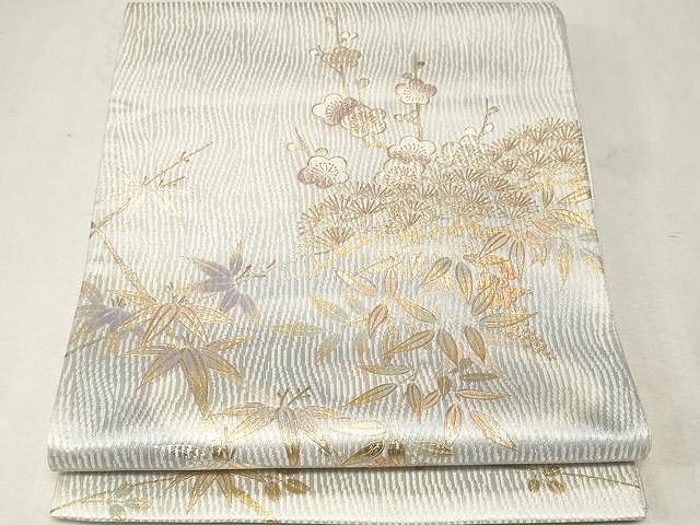 平和屋着物●太鼓柄袋帯　枝笹梅文　金銀彩　正絹　逸品　CAAV5250yk
