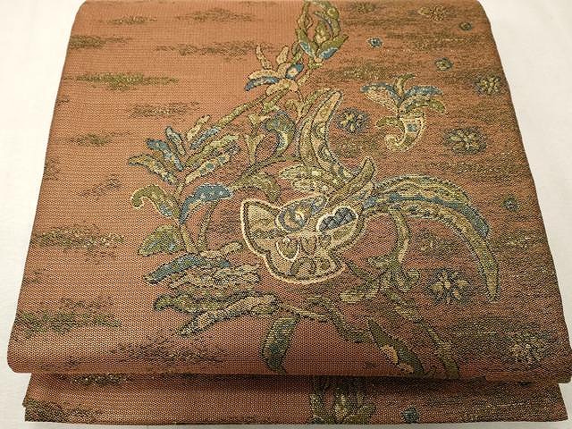 平和屋着物●六通柄袋帯　更紗花唐草文　金糸　正絹　逸品　CAAV5254yk