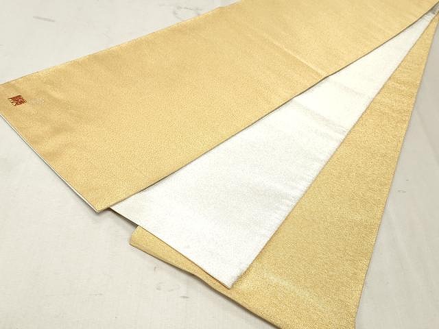 平和屋着物●国際的伝統工芸作家　十二代・藤林徳扇　苑寿　両面　全通柄袋帯　ワンポイント　扇面文　銀糸　正絹　逸品　CAAV5263yk