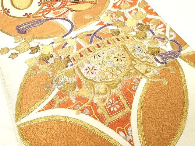 平和屋着物○アンティーク 大正ロマン 綴れ 丸帯 駒刺繍 総刺繍 七宝吉祥文