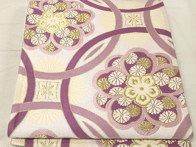 平和屋着物●両面　六通柄袋帯　唐織　花丸文　金糸　正絹　逸品　CAAV5480yk